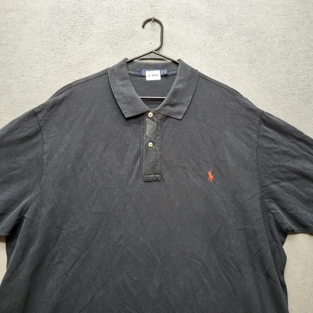 Polo Ralph Lauren Men Polo 3XB BIG Black Embroidered Button Logo Short Sleeve